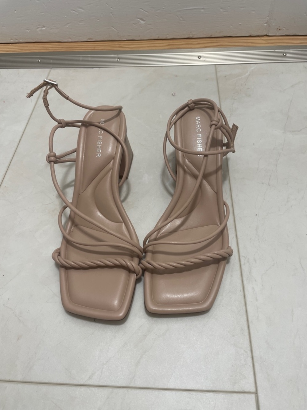 Marc Fisher Blush-Tone Braided Strap Square-Toe Sandals